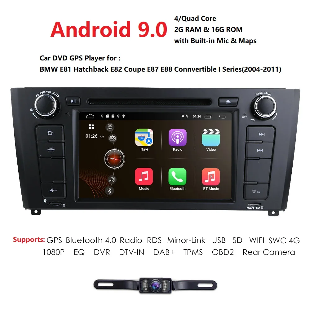 Perfect 7Inch Android 9.0 Quad Core Car Radio GPS Navi Car DVD Player For BMW 1 Series E81 E82 E87 E88 I20 2004-2011 Mirror link 4GWifi 1