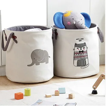 

1pcs thick double-layer storage bucket Cute animal fabric round dirty laundry bucket Home children's toy folding storage basket