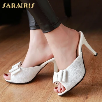 

Sarairis 2020 New Arrivals Sweet Butterfly Summer Shoes Woman Pumps Mules Slip On Peep Toe High Heels Bling Pumps Women Shoes