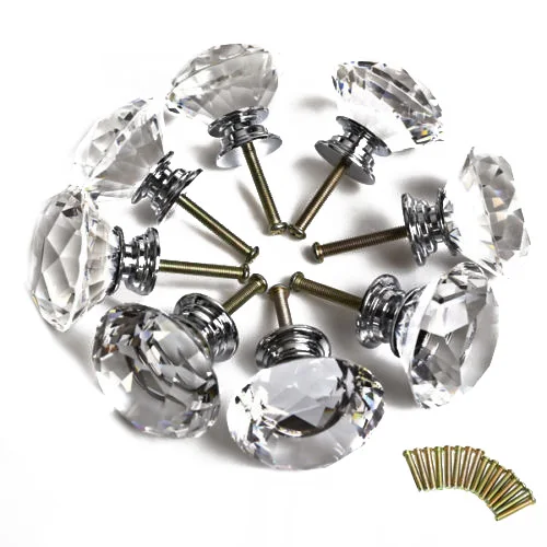 Promotion! 16X 40MM Clear Diamond Crystal Glass Door Knobs Drawer Cabinet Furniture Kitchen