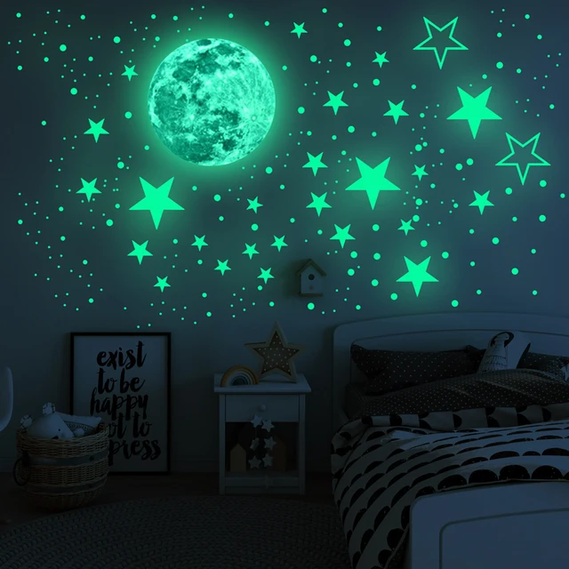 435pcs/set Luminous Wall Sticker Moon Stars Dots Green Children Room Ceiling Stairs Decoration Fluorescent Mural Decals 30cm 4