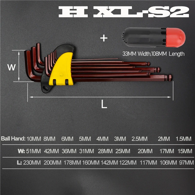 Onnfang шестигранный ключ шестигранный гаечный ключ шариковый 1,5-10 мм Прочный гаечный ключ CR-V/S2 матовый хром шестигранный гаечный ключ механик ручные инструменты - Цвет: H XL-S2 Ball Head