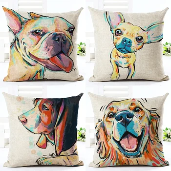 

Cotton Linen Cute Dog Cushion Cover Printing Square Throw Pillowcase living Room Home Decor For Sofa Cushion Cover Set 45x45