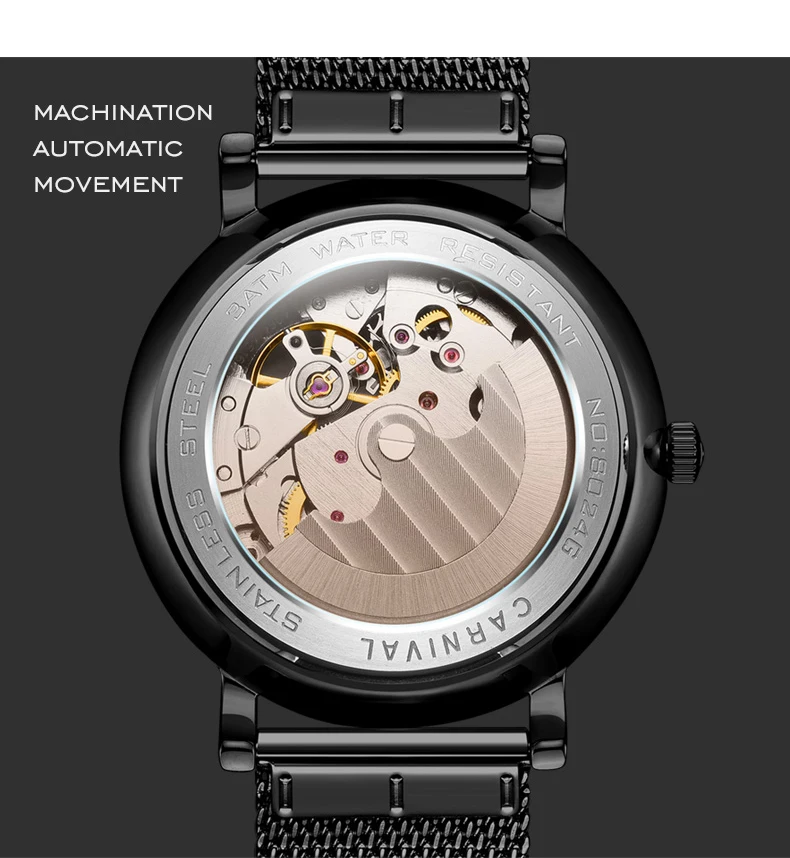 Новые карнавальные мужские часы люксовый бренд автоматические механические часы мужские водонепроницаемые двойные полые часы сапфировые C8026G-3