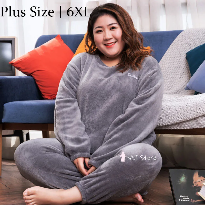 6XL размера плюс Flannal теплый пижамный комплект женская пижама зимняя Домашняя