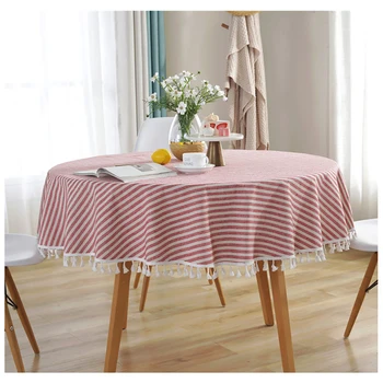 

Lychee Japan-style Round Tablecloth with Tassel Striped Kitchen Dining Table Decorations Party Wedding Outdoor Table Cloth