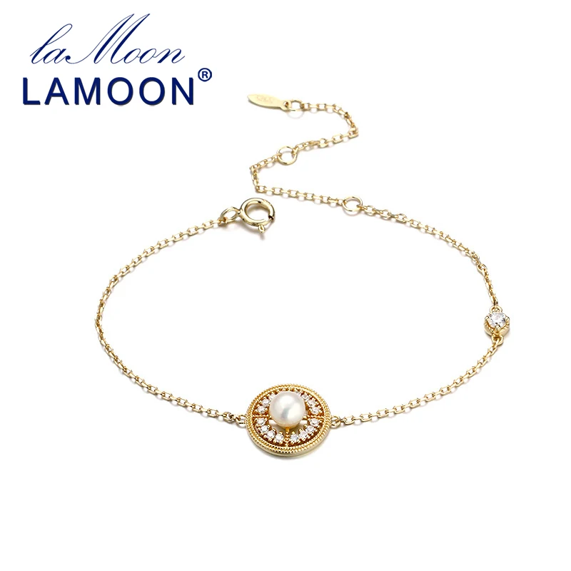 

LAMOON S925 Sterling Sivler Vintage Bracelet Natural Freshwater Pearls 14K Gold Plated Fine Jewelry for Women Mom Gift LMHI068