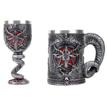 

600ml 200ml Baphomet Pentagram Horn Goblet Wine Glass Gothic Wicca Pagan Mystical Tankard Coffee Beer Mugs Glass Juice Cup