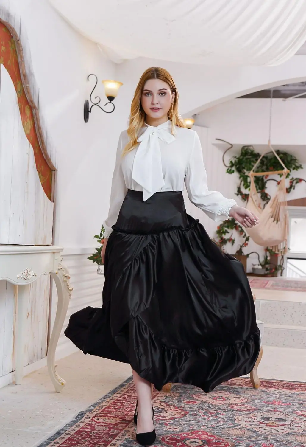 4XL размера плюс, Женская юбка, вечерние, с рюшами, длинная юбка для офиса, для девушек, для работы, черная юбка, большой размер, Зимняя юбка с высокой талией