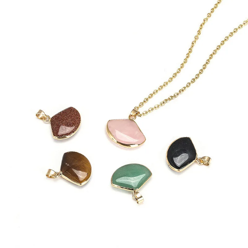 

Mixed Chakra Crystal Pendant Charms Fan-Shaped Quartz Stone Long-Lasting Plated Brass Findings for Necklace Jewelry Making Ornam