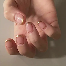 Французские золотые нити чистого цвета накладные ногти французский 24 шт короткий размер милые поддельные ногти невесты леди накладные ногти