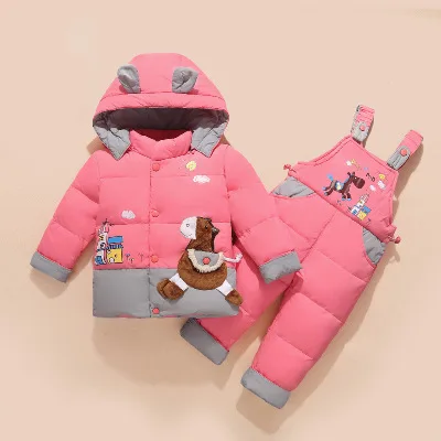 Зимний детский зимний костюм для мальчика, комплект одежды, Детский пуховик, комбинезон для девочки, детская теплая парка, пальто с капюшоном+ штаны, Детское пальто