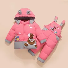 Зимний детский зимний костюм для мальчика, комплект одежды, Детский пуховик, комбинезон для девочки, детская теплая парка, пальто с капюшоном+ штаны, Детское пальто