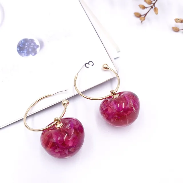 Korean Sweet Cherry Earrings Long statement Earrings for Women Acrylic Resin Colorful Fruit Dangle Earring Red Blue Pink Cherry transparent red2