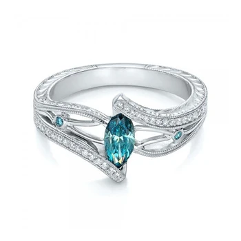 

Fashion Aqua Blue Crystal Ring Simple Elegant Luxury Lady Engagement Ring