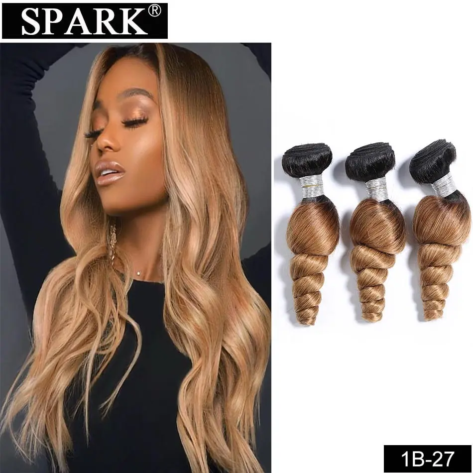 Spark перуанское неплотное переплетение человеческие волосы 4bundles предложения три тона пучки волос "омбре" 1B/4/30 Реми наращивание волос вплетением - Цвет: T1B/27
