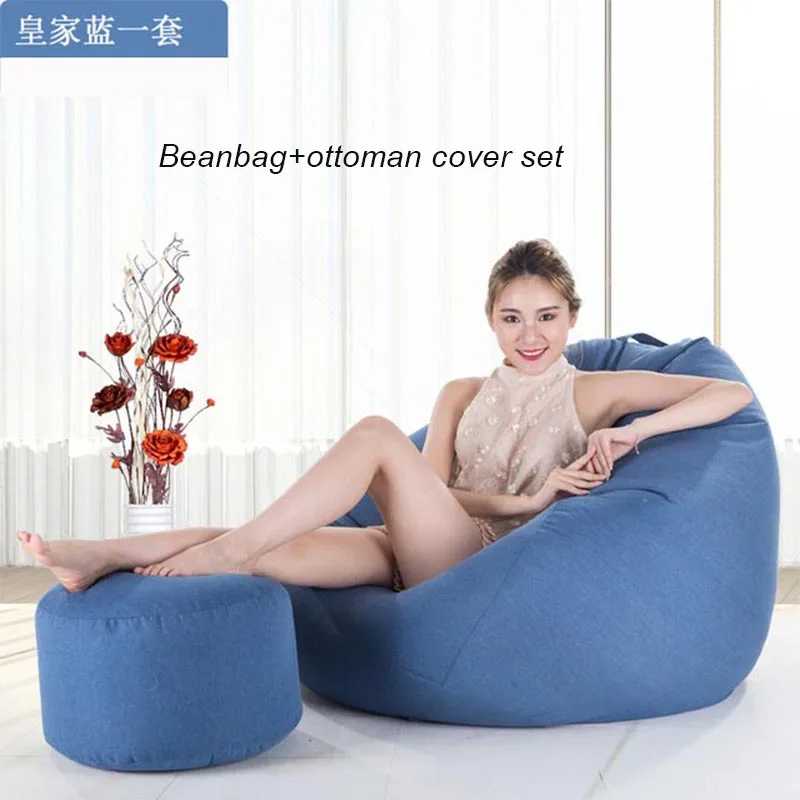 blue3 L(90X110CM) Шапочки диванные стулья и Османская сумка крышка без наполнителя подушки гостиной Pouf ШАМБРЕ садовая мебель Silla Zitzak татами - Цвет: blue3 L(90X110CM)