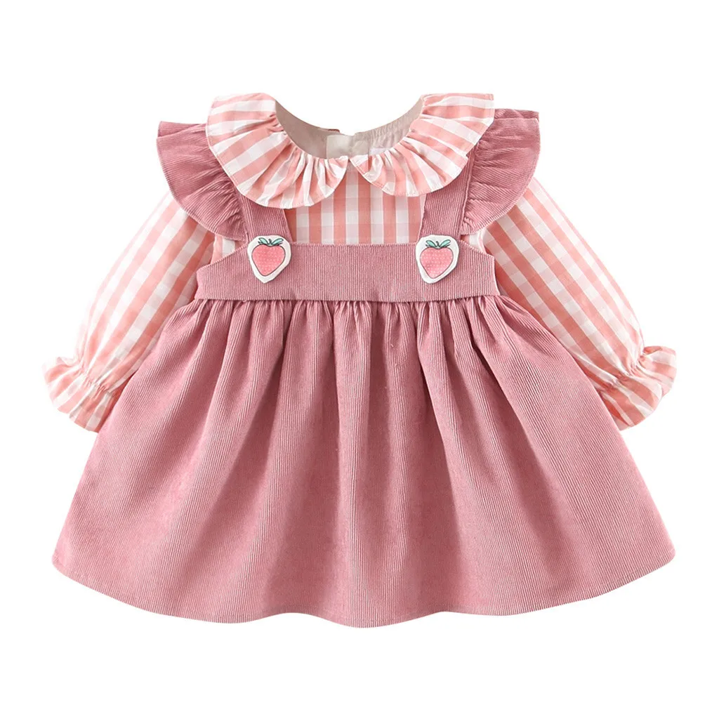 Autumn Newborn infant Baby Dress Toddler baby girl dress for Kids Girls Ruffles Plaid Strawberry Patchwork Casual Dress Clothes