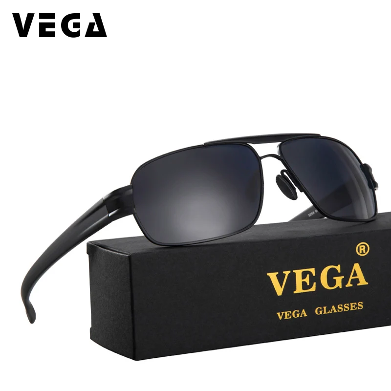 Мужские солнцезащитные очки VEGA черные квадратные поляризационные для вождения в