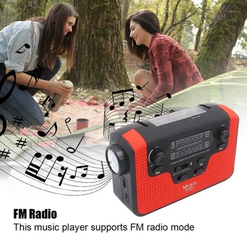 

A+Multiple Use Solar Powered or Power Generation By Hand FM Radio with TF BT Flashlight USB Charging Emergency Charger