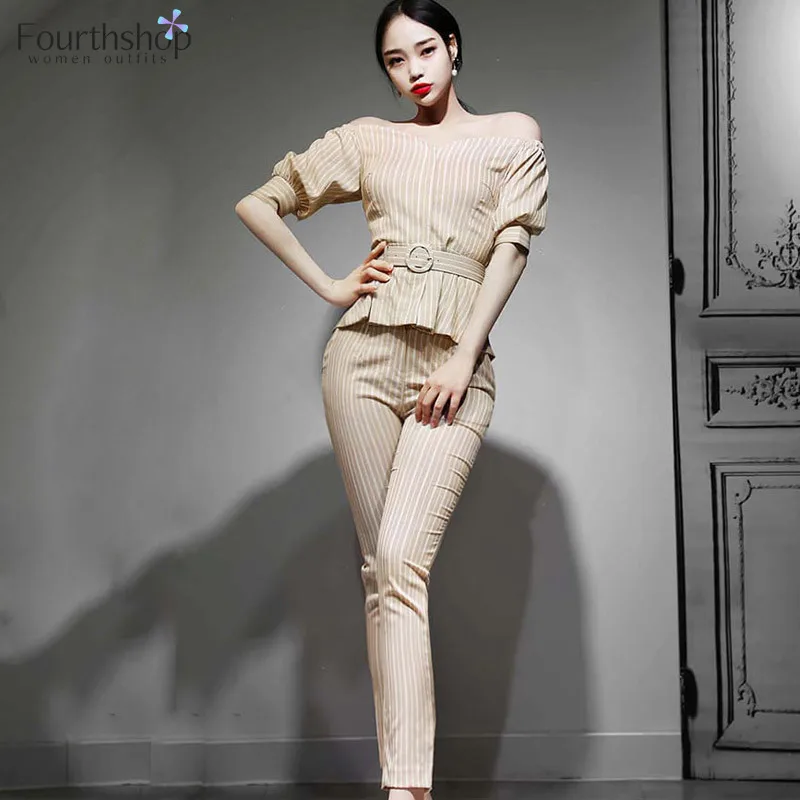 2020 Модный комплект из двух предметов топ и брюки Женский весенний Повседневный