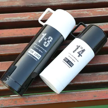 

500/350ml Thermos Vacuum Flask Black and White Couple Straight Cup Bottle Stainless Steel Thermos Water Bottles Portable Thermos