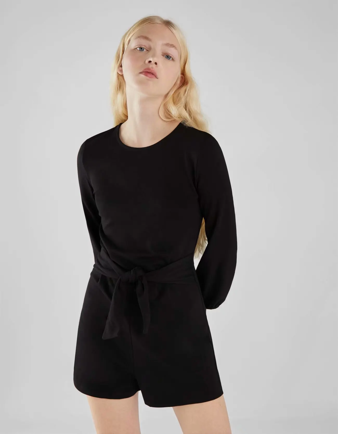 

Western Style Autumn New Style WOMEN'S Dress Versitile Fashion Slim Fit Slimming Solid Color of Belt Long Sleeve Jumpsuit