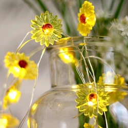 Battery/USB Operated LED Small Daisy Lights String 10/20 LEDs Chrysanthemum Copper Wire Fairy String Lamps DIY Home Party Decor