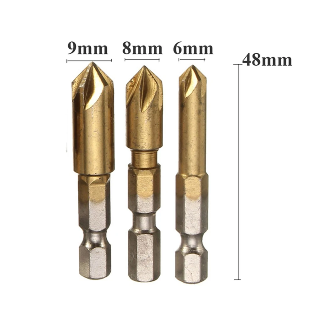 HSS Drill Bits 90 Degree Countersinking Chamfering Deburring Cutter Tool 3pcs