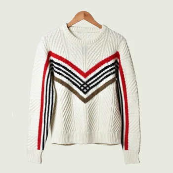 

19 Contrast Color Temperament Small Xiangfeng Slim Fit Geometry Stripes Knitting Shirt Sweater 91109