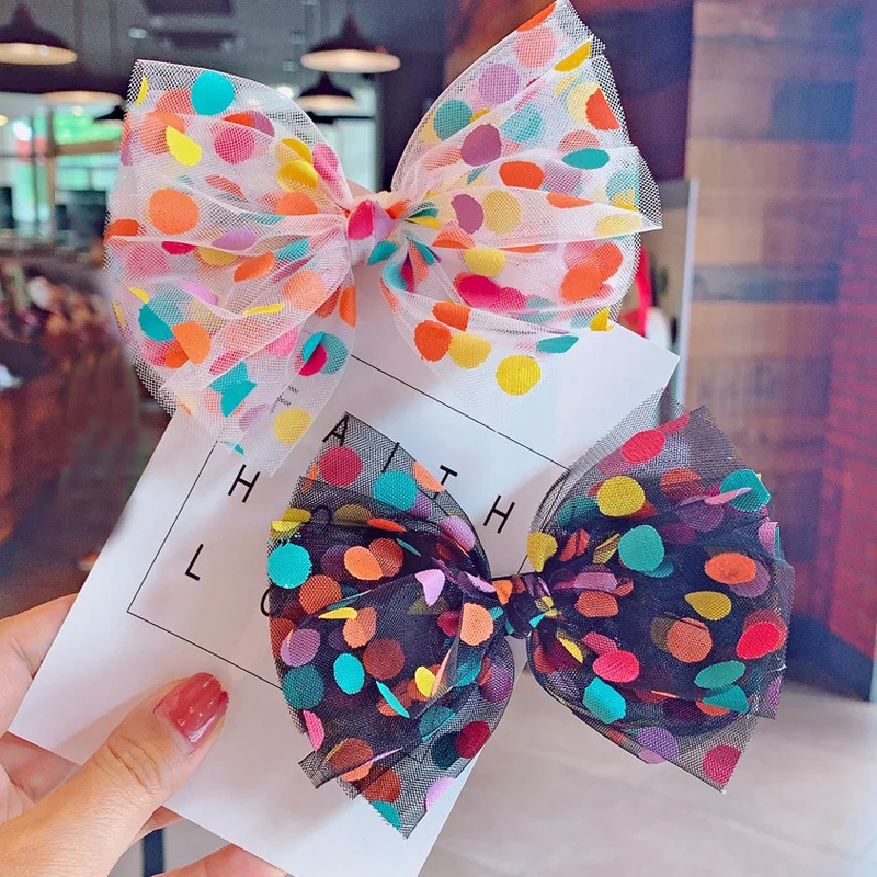 

8pcs/set Colorful Dot Mesh Hair Bows for Girls Multi-layer Kids Hair Clips Beautiful HairPin Handmade Hairgrips Hair Accessories