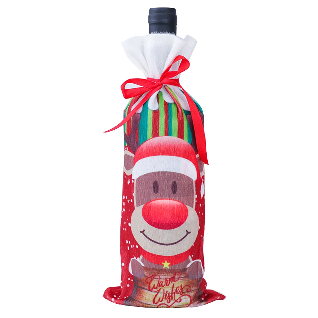 Санта Клаус угол бутылки вина мешок шнурок Рождество шампанское крышка льняная ткань Рождество украшения подарочная упаковка мешок - Цвет: NO.8
