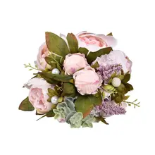 Свежий стиль, Искусственный Пион, свадебный букет с кружевной лентой, искусственный жемчуг для улицы, свадебные, церковные, вечерние, Декор