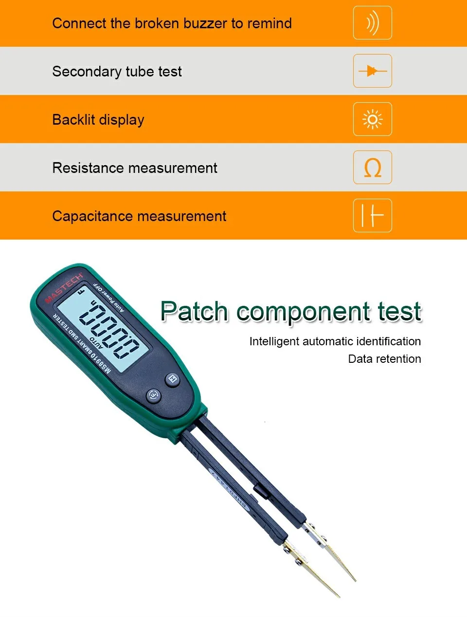 Battery not Included MASTECH MS8910 Smart Digital SMD Handheld Resistance Capacitance Tester Specially Used to Measuring SMD 