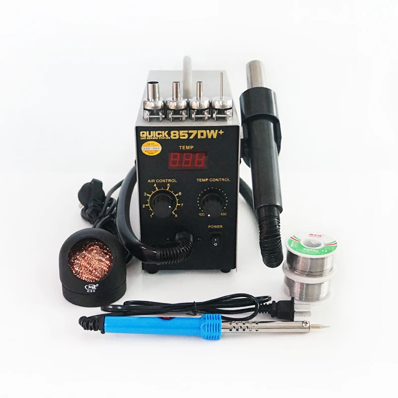 

QUICK 857DW+ Soldering Station SMD SMT Electric Soldering Iron With 0.5-0.6mm Solder Wire ESD Tweezer Solder Tools