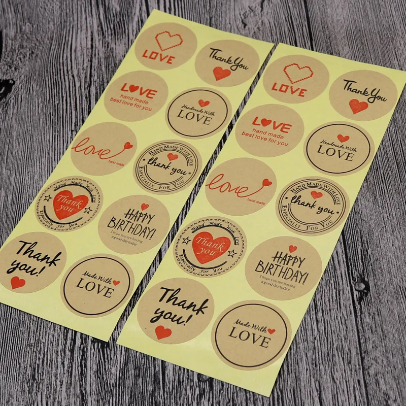 

100pcs/Set Thank You Retro Sticker Kraft Paper Tag Thank You Sticker Round Label Paper Stationery Sticker Baking Seal Sticker