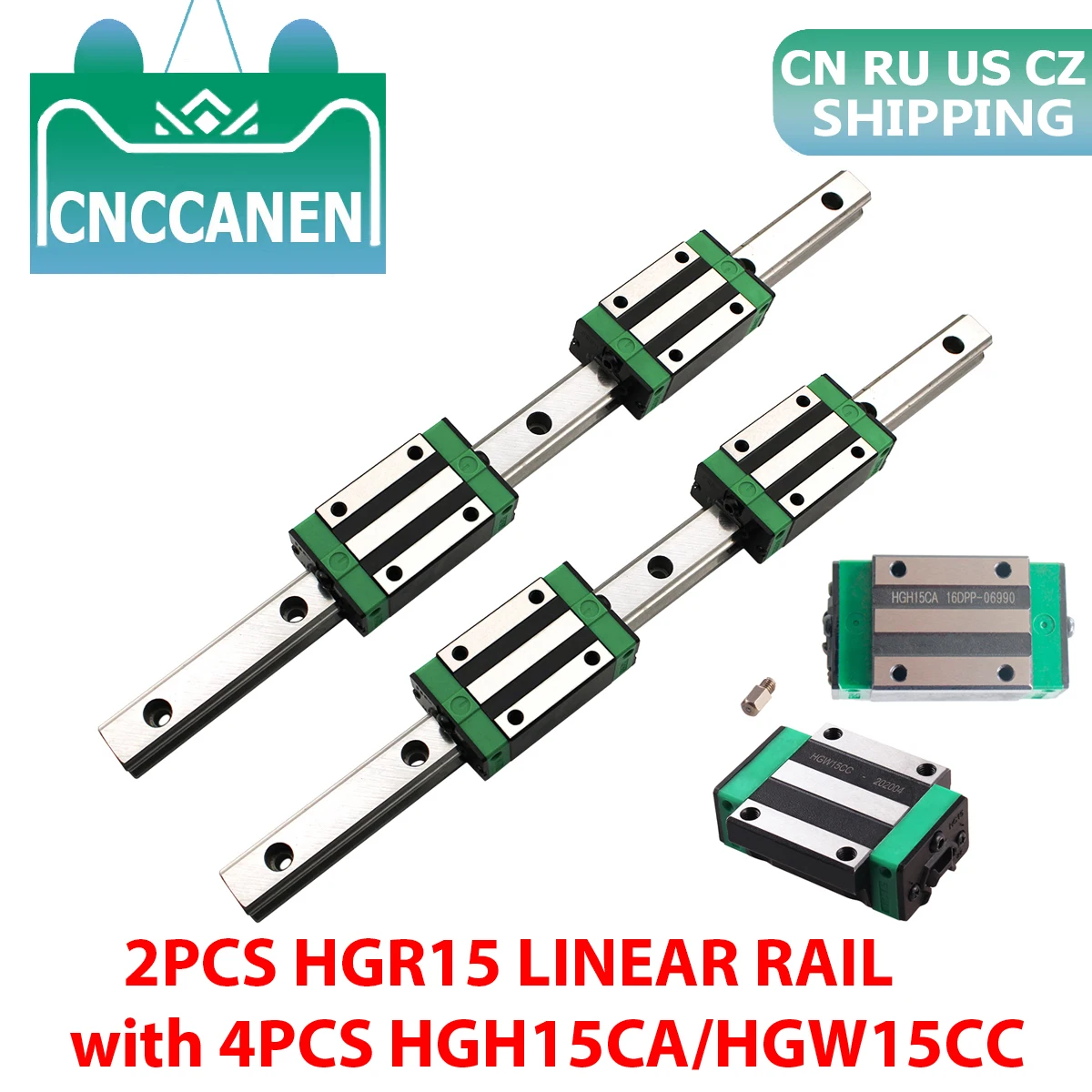 2 шт. HGR15 HGH15 квадратный линейный направляющий рельс 200 1500 мм + 4 HGH15CA / HGW15CC Flang