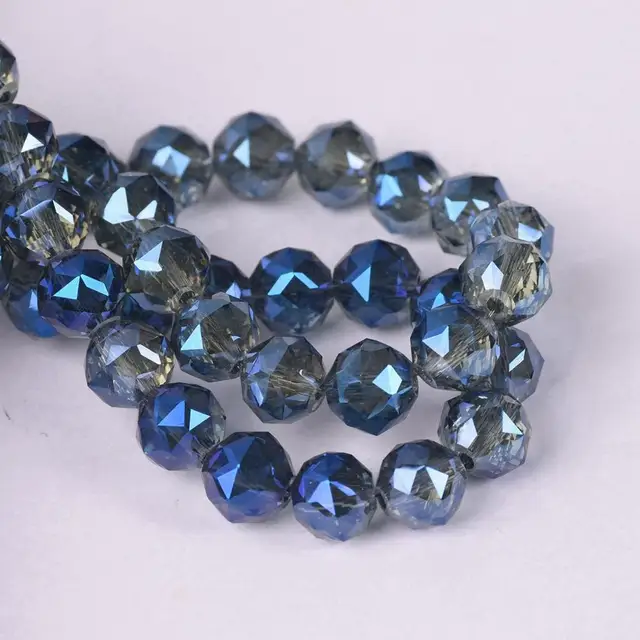6mm 8mm Round Shape Coloful Plated Faceted Crystal Glass Loose Beads Wholesale lot for Jewelry Making DIY Crafts Findings Dark Blue