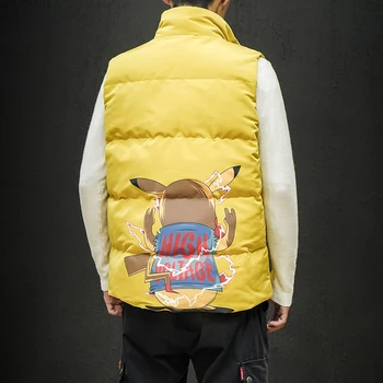 

M-5XL Autumn Winter Cartoon Print Plus Size Mens Vest Sleeveless Jacket Faishon Vest For Men Body Warmer Mens Gilet Cotton