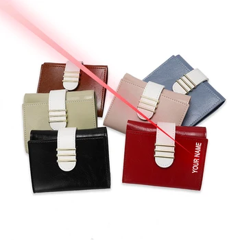 

Personalised Wallet Free Engraving Name Woman's Short Style PU Three fold Wallet Hasp Classic Money Case Purse With Your Name