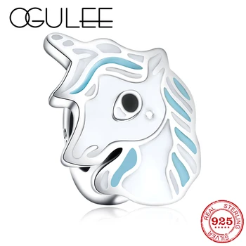

New arrival 925 Sterling Silver Lovely Handsome Enamel Unicorn Spacer Beads Fit Original Pandora Charm Bracelet Jewelry making