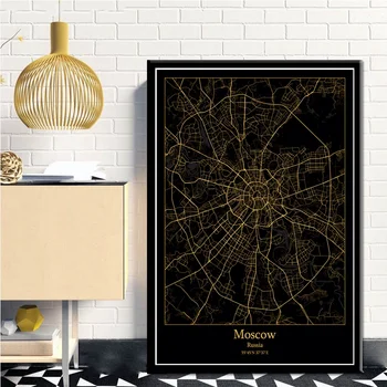

Wall Art Canvas Poster Moscow Russia Black&Gold City Light Maps Custom World City Map Posters Nordic Style Wall Art Home Decor