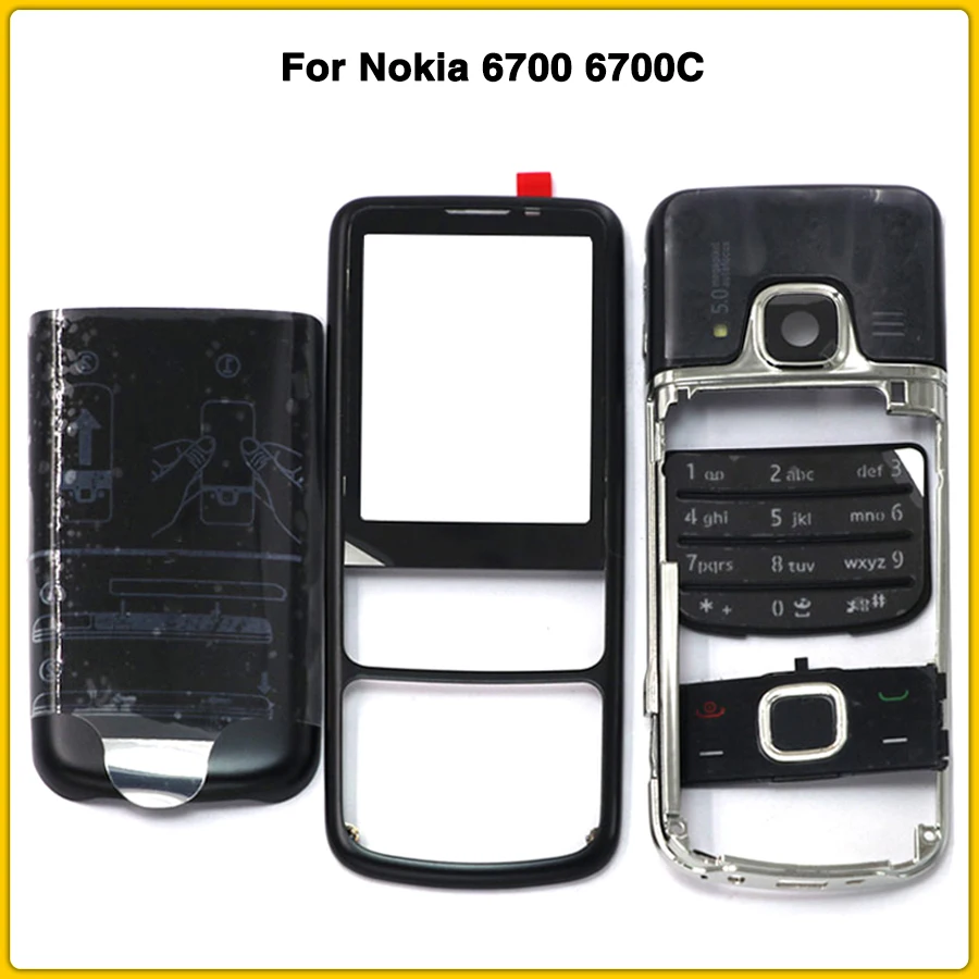 

Rear 6700 Front Middle Frame Battery Back Cover For Nokia 6700 6700C Classic Full Housing case With English / Russia Keypad