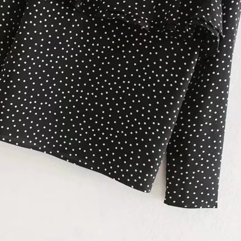 Dot Printing Cascading Ruffle Women Shirt O Neck Smock Autumn Leisure Lady Long Sleeve Blouse Loose Tops S6563