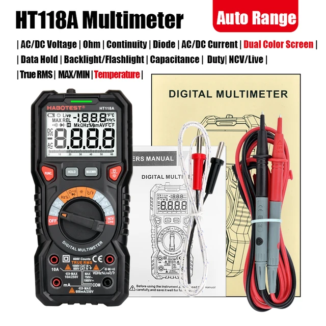 HABOTEST HT118A/C/D Digital Multimeter Auto Range NCV Hz Ture RMS AC/DC 6000 Counts Professional High Precise Multimetro Testers HT118A
