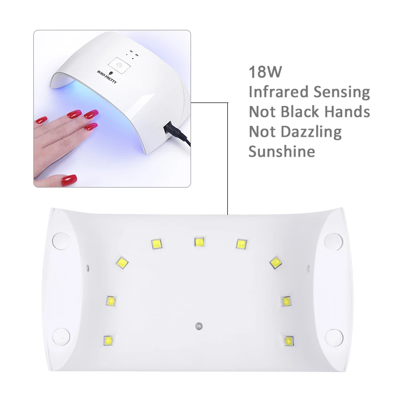 Günstige GEBOREN ZIEMLICH 18W Weiß LED UV Lampe Nagel Trockner 30s 60s Arc Form UV Gel Curing maschine 9 Leds Alle Arten Gel Nail art Trockner