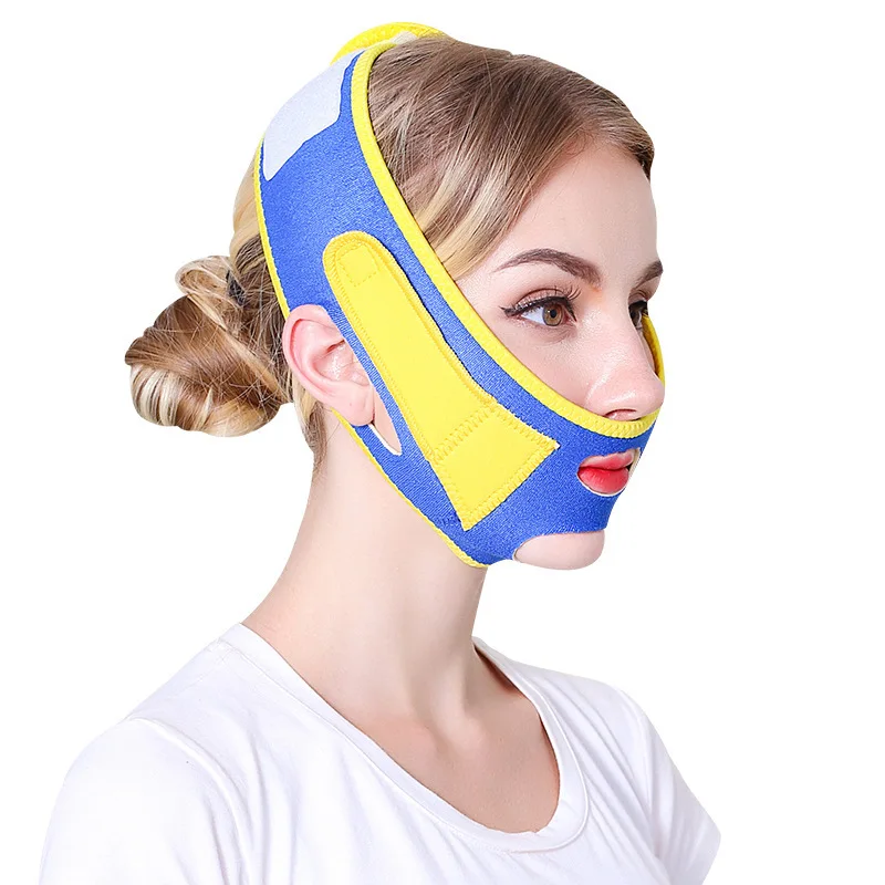 Blue and yellow Уход за кожей лица тонкий v-линия Поднимите маска для щек, подбородок, шея для похудения Тонкий ремень Красота нежной тонкой кожи лица Уход за кожей лица маска для похудения повязки - Цвет: Blue and yellow