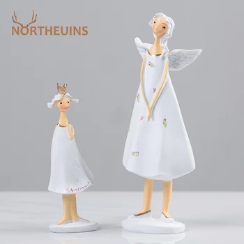 

NORTHEUINS Resin 2 pcs/Set White Angel Figuinres Fairy Garden Decoration Figurines For Interior Nordic Lady Mother Daughter Loft