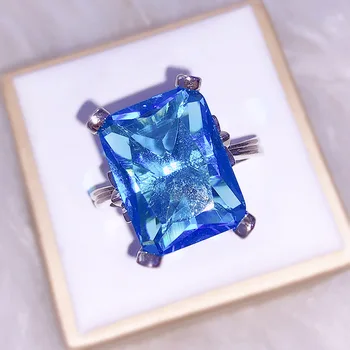 

Exquisite Natural Topaz Aquamarine Ring Elegant Temperament Ladies Jewelry Fashion Romantic Luxury Jewelry Gift Free Shipping