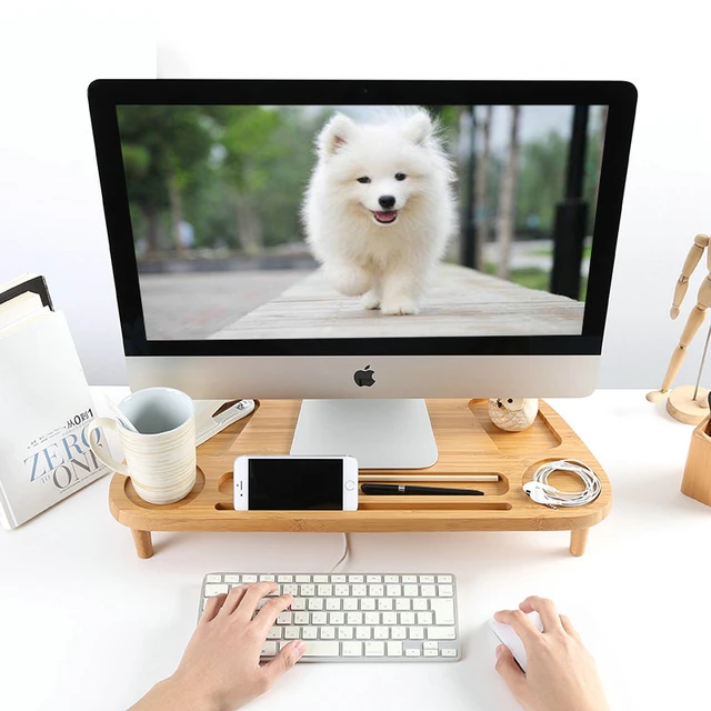 Bamboo Computer Monitor Stand Home Office Table Accessories Desk Organizer Soporte Monitor Escritorio - Vimarsana News